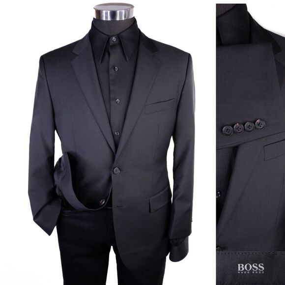 BOSS Hugo Boss Blazer Sport Coat Jacket Men’s 38S Solid Black Wool 2-Button